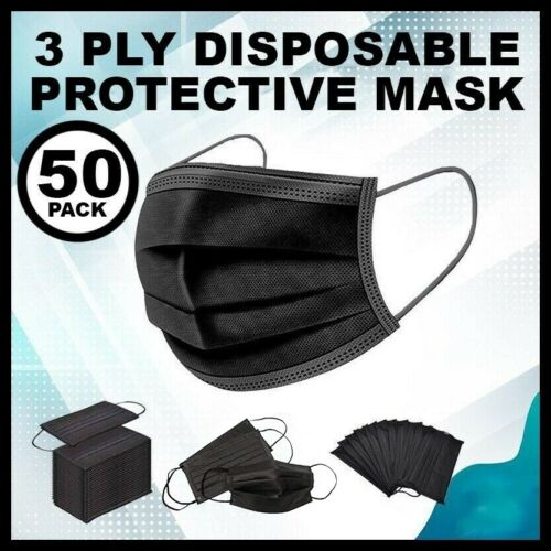 50 Pcs Black Face Mask Mouth & Nose Protector Respirator Masks With Filter New